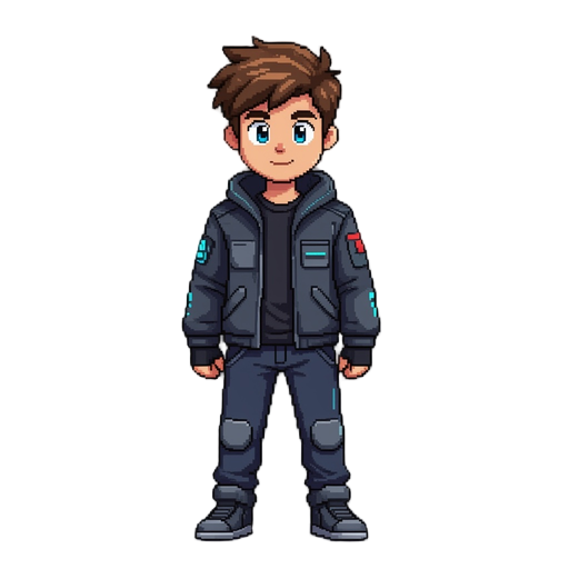 cyberpunk student, small dimension, pixel