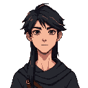 young adult male with long black hair who is a mage.
