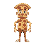 he is a man with a pizza head and his body is also made of pizza and his arms and legs are made of dough. 