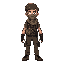 survivor of the zombie apocalypse, makeshift gear, wearing a mask, male, brown hair