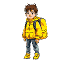 kid with yellow jacket and backpack