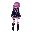 a stylish cyberpunk girl with glowing pink hair, dressed in a dark jacket with bright white details, shorts, and tall boots. her look radiates energy and confidence, set in a lilac-inspired color mood, highlighting sharp contrasts and feminine form.