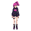 futuristic female, vivid pink ponytail, sleek jacket, shorts, boots. lilac and rose cyberpunk style. slightly larger, more horizontal space, clean sharp details, crisp outlines, polished colors