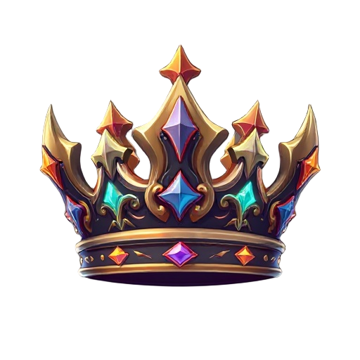 enchanted crown with metal corners, detailed carvings, and glowing runes. fits anime fantasy style with a mystical look that stands out in the game interface.