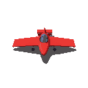 scifi sport red jet, bold elongated square ffront, only 3 shades per color left down view