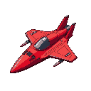 scifi red jet, bold elongated ffront, only 3 shades per color