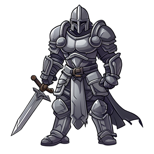 the warrior should look strong, armored, and wielding a sword