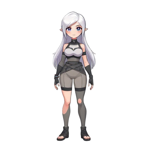 female character, humanoid from a habitable planet, horizon like clothes, white hair, strong and curvilineous