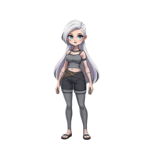 female character, humanoid from a habitable planet, horizon like clothes, white hair, strong and curvilineous, sidescroll view