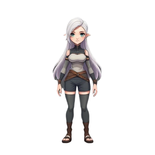 female character, humanoid from a habitable planet, horizon like clothes, white hair, strong and curvilineous