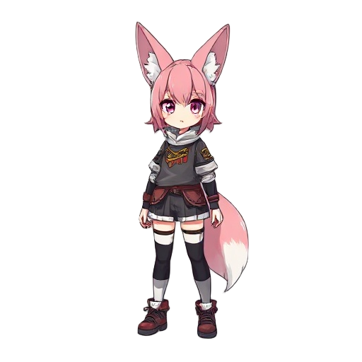 fox anime girl with pink hair style, savage cloths