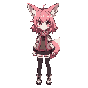 fox anime girl with pink hair style, savage cloths