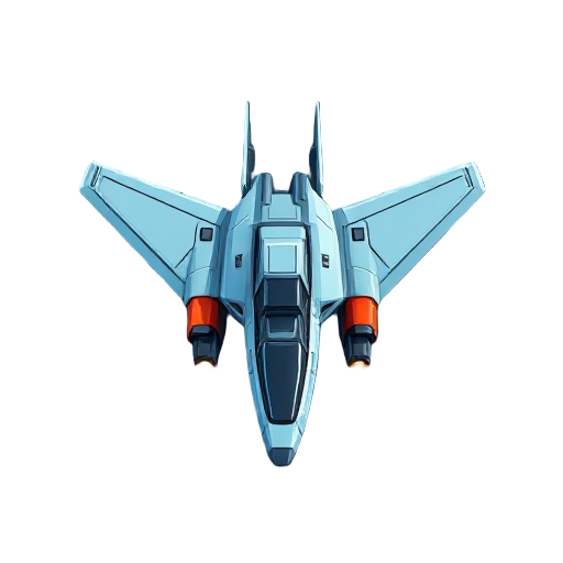small fast and nimble fighter space ship frigatte viewed from the top looking similar ships from defender with long delta wings and 2 big thrusters in the back and long visible cockpit in the front 