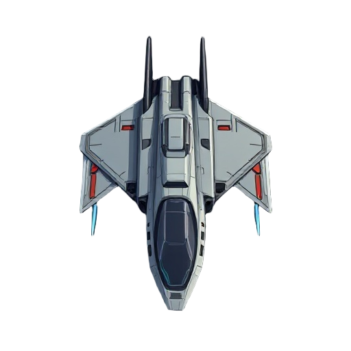 small fast and nimble fighter space ship frigatte viewed from the top looking similar ships from defender with long delta wings and 2 big thrusters in the back and long visible cockpit in the front 