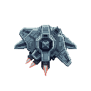 small fast and nimble fighter space ship frigatte viewed from the top looking similar ships from defender with long delta wings and 2 big thrusters 