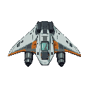 small fast and nimble fighter space ship frigatte viewed from the top looking similar ships from defender with long delta wings and 2 big thrusters 