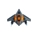 small fast and nimble fighter space ship frigatte viewed from the top looking similar ships from defender with long delta wings and 2 big thrusters 