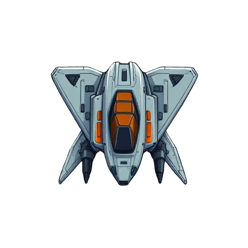 small fast and nimble fighter space ship frigatte viewed from the top looking similar ships from defender with long delta wings and 2 big thrusters 