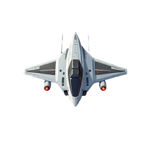 small fast and nimble fighter space ship frigatte viewed from the top looking with long delta wings and 2 big afterburners pointing back and long visible cockpit in the front 