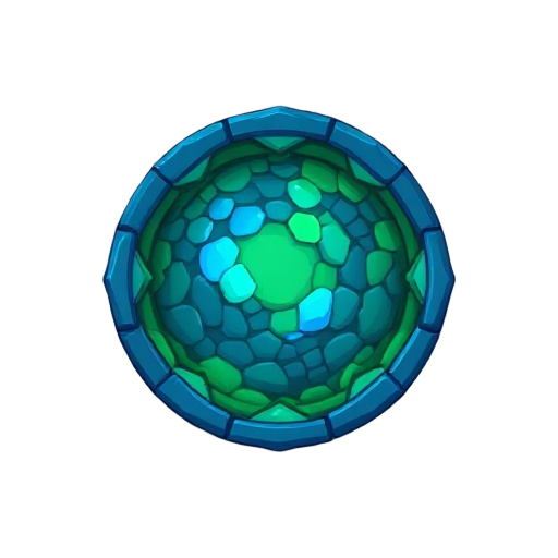 botão circular art, estilo mágico azul, com bordas em forma de capa ou tecido. fundo verde.