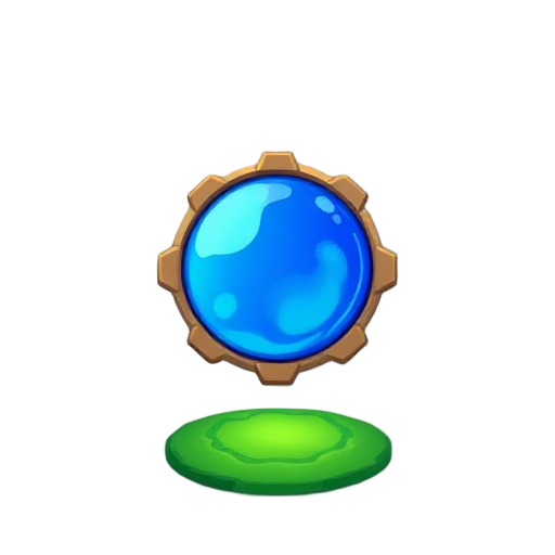 botão circular  mágico azul, com bordas em forma de capa ou tecido. fundo verde.