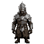 design a 3d warrior blending a medieval knight and wwi soldier. he wears a steel breastplate with engravings, a tattered trench coat, and a helmet fusing a knight’s visor with a wwi brodie style.