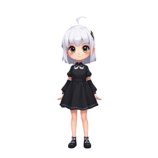 a little girl with white hair and black dress, almost 12 years
