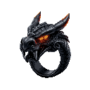 the hell dragon ring is crafted from dark metal with an ancient, forged appearance; its top features a detailed dragon head with sculpted scales, fangs, and horns, while the eyes burn with fiery light, creating the impression of a living gaze. the ring ca
