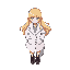 a beautiful girl with long light blonde hair, wearing a stylish white coat, pixel art style, vibrant colors, detailed sprite, retro game aesthetic, soft lighting, clean and sharp design"