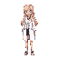 a beautiful girl with long light blonde hair, wearing a stylish white coat, pixel art style, vibrant colors, detailed sprite, retro game aesthetic, soft lighting, clean and sharp design