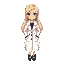 a beautiful girl with long light blonde hair, wearing a stylish white coat, pixel art style, vibrant colors, detailed sprite, retro game aesthetic, soft lighting, clean and sharp design