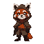 a red panda, t posing looking forward, wearing a weathered, hooded cloak
