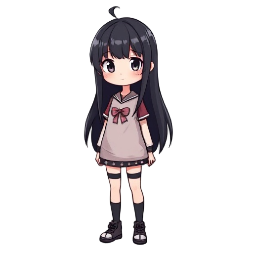 a girl with himecut black lonh hair