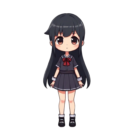 a girl with himecut black long hair