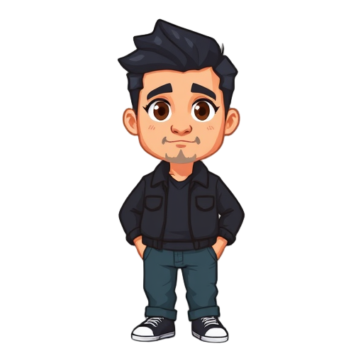 pixel character of a dad - black (with some gray) hair, short at the sides, slightly longer on top, no facial hair, brown eyes, a bit chubby, programmist related clothes
