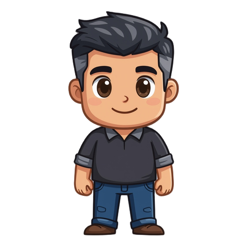 pixel character of a dad - black (with some gray) hair, short at the sides, no facial hair slightly longer on top, brown eyes, a bit chubby, programmist related clothes