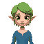 elf girl with shortish green hair and a blue jumper 