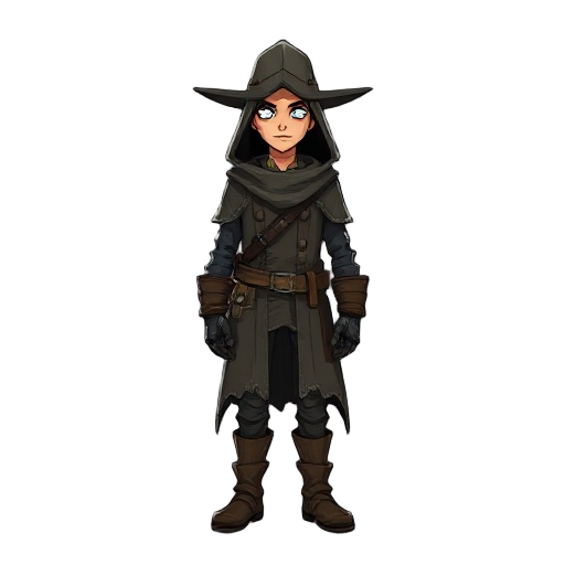 post apocalyptic person with cloak and hat