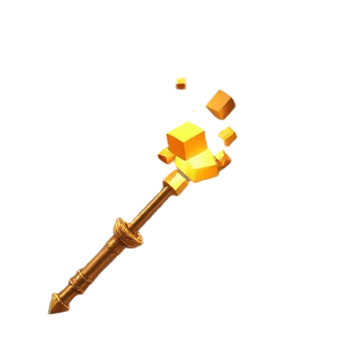 futuristic magic wand bronze color floating cubes generated from the tip
