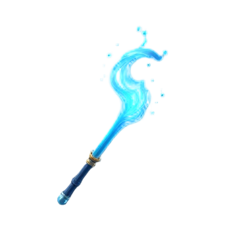 futuristic magic wand blue color water waves coming from the tip