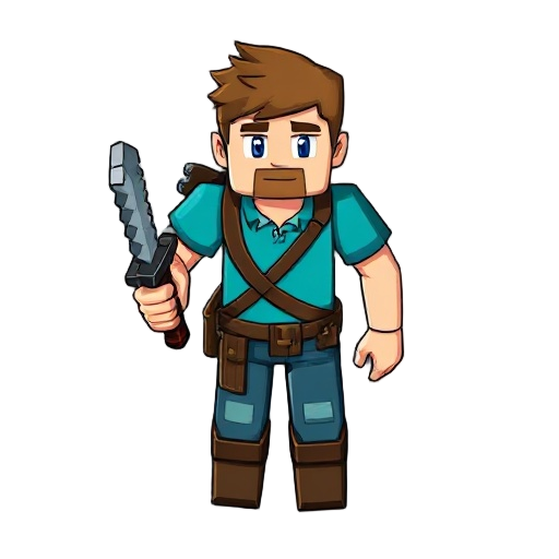 steve with a weapon for an rpg game(steve from minecraft) 