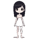 she has a slender build and stands about 165 cm tall. her skin is pale, almost ghostly, as if untouched by sunlight. she has long, straight black hair that gently falls over her shoulders. her eyes ar