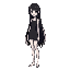 she has a slender build and stands about 165 cm tall. her skin is pale, almost ghostly, as if untouched by sunlight. she has long, straight black hair that gently falls over her shoulders. her eyes ar