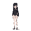 she has a slender build and stands about 165 cm tall. her skin is pale, almost ghostly, as if untouched by sunlight. she has long, straight black hair that gently falls over her shoulders. her eyes ar