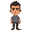 a man in his mid-thirties with an average height and sturdy build. his serious face has deep brown eyes, thick eyebrows, a straight nose, and thin lips. he has tan skin, dark circles under his eyes