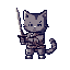 a pixel cat holding a sword