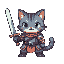 a pixel cat holding a sword