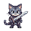 a pixel cat holding a sword