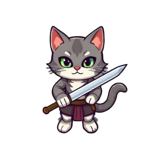 a pixel cat holding a sword
