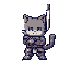 a pixel cat holding a sword